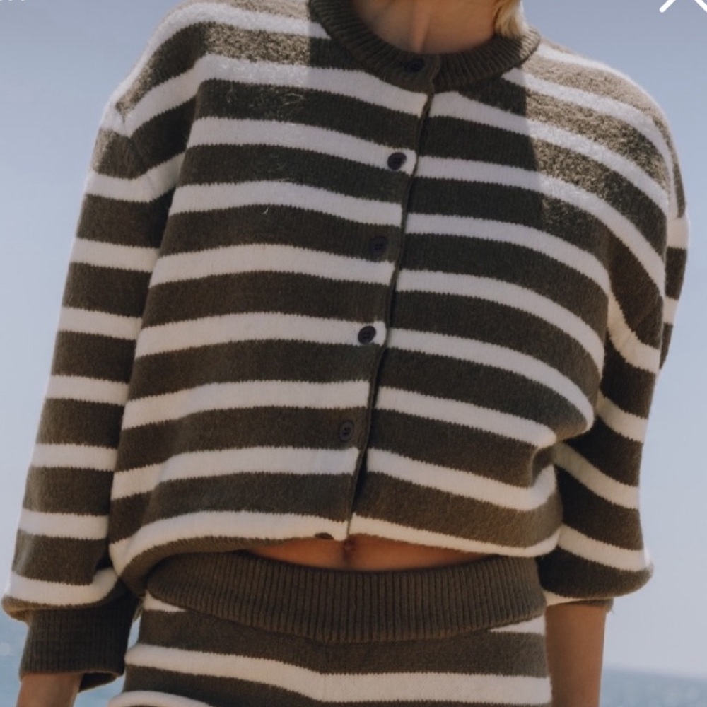 Daily Drills Striped Cardigan in Olive and White
